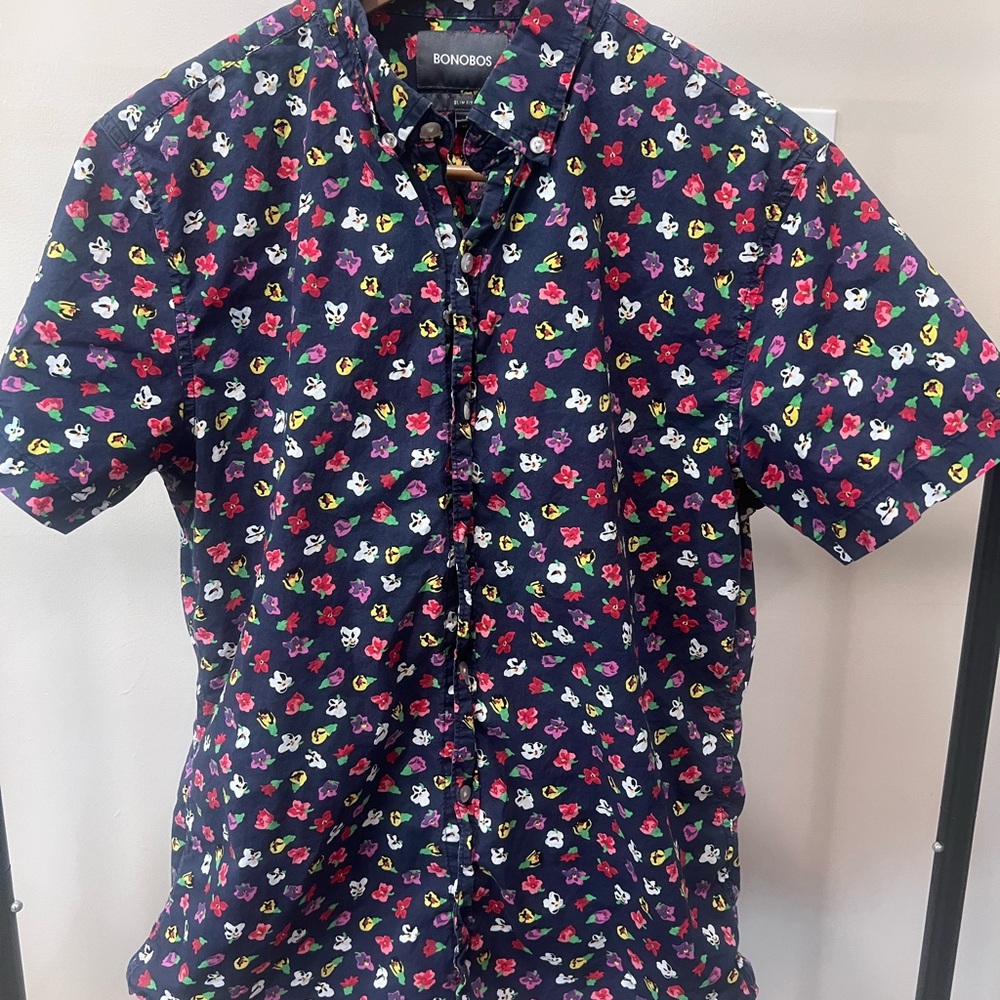 Bonobos Navy Short-Sleeve Floral Button-Down Shirt